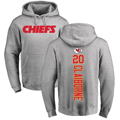 Men Kansas City Chiefs #20 Claiborne Morris Ash Backer Pullover Hoodie